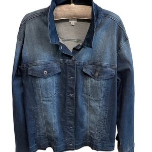 Kensie Denim Jacket with Velveteen Braided Sleeves